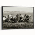 Black and white vintage poster art depicting a serene landscape, printed on canvas, ideal for bedroom wall decor.