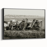 Black and white vintage poster art depicting a serene landscape, printed on canvas, ideal for bedroom wall decor.