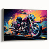 Landscape art painting of a vintage car in colorful hues on a black background, printed on canvas.