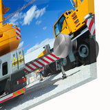 Large abstract wall art in mid-century modernist style with blue and orange tones on canvas, ideal for dining room decor.