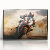 Mid-century modernist art print featuring geometric shapes in muted gray and blue tones on canvas.