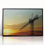 Large abstract wall art in mid-century modernist style with bold blue and orange hues on canvas.