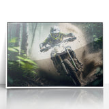 Art deco poster featuring a stylized vintage car in bold black and gold tones on canvas.