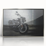 Mid-century modernist art featuring geometric shapes in muted blue and beige tones on canvas.