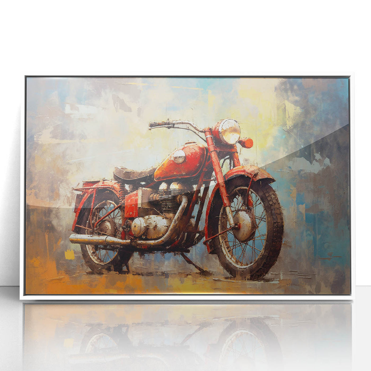Art deco poster featuring a stylized vintage car in muted pastel tones on a framed canvas, suitable for nursery wall art.