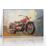 Art deco poster featuring a stylized vintage car in muted pastel tones on a framed canvas, suitable for nursery wall art.