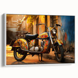 Vintage poster art of a classic car in vibrant colors on a black background, printed on extra large canvas.