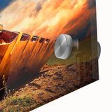 Large abstract wall art in mid-century modernist style, featuring muted earth tones on canvas.