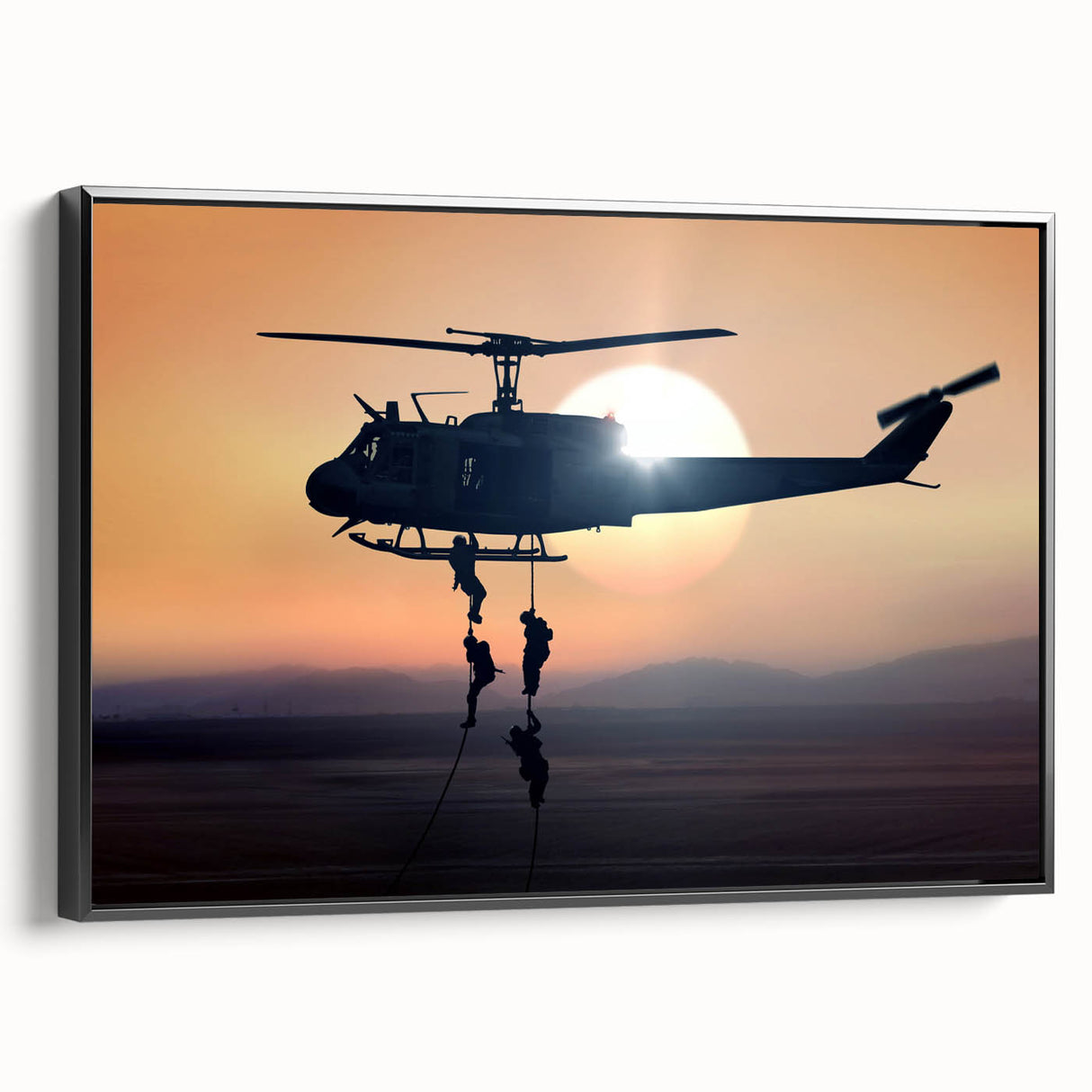 Black and white vintage poster art of a serene landscape, printed on framed canvas, suitable for bedroom wall decor.