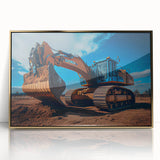 Mid-century modernist art print of abstract shapes in muted colors on canvas, suitable for nursery wall decor.