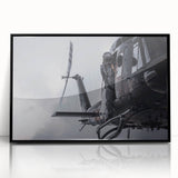 Large abstract wall art featuring swirling blue and gray tones on canvas, ideal for modern living room decor.