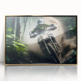 Large art print of a mid-century modernist style car in muted blue and green tones on canvas.