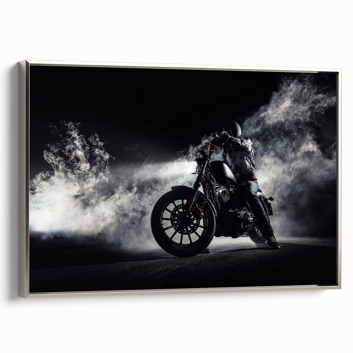 Landscape art painting featuring a vintage car in colorful art style on a black background, printed on canvas.
