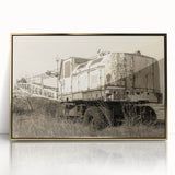 Mid-century modernist art print featuring a whimsical animal scene in pastel colors, ideal for nursery wall art.