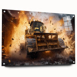 Large abstract wall art in vibrant orange and blue tones on canvas, suitable for bedroom or dining room decor.