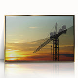 Mid-century modernist art print featuring geometric shapes in vibrant primary colors, printed on large canvas.