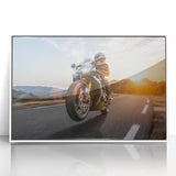 Art deco poster featuring a stylized vintage car in monochrome shades, printed on framed canvas.