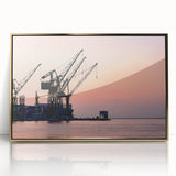 Mid-century modernist art print featuring abstract shapes in muted earth tones on canvas, suitable for nursery wall decor.