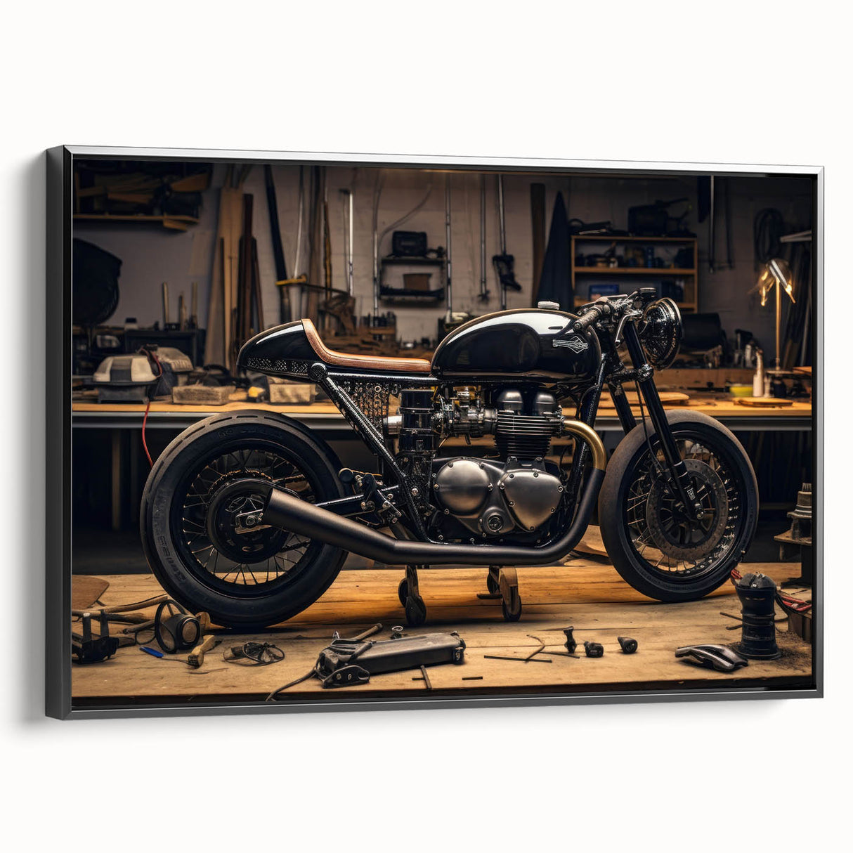 Black and white vintage poster art of a classic car, printed on rolled canvas, suitable for bedroom decor.