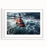 Abstract art print featuring swirling blue and white patterns on acrylic, ideal for modern dining room decor.