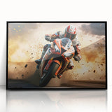 Large abstract wall art featuring swirling blue and orange patterns on canvas, suited for modern art wall decor.