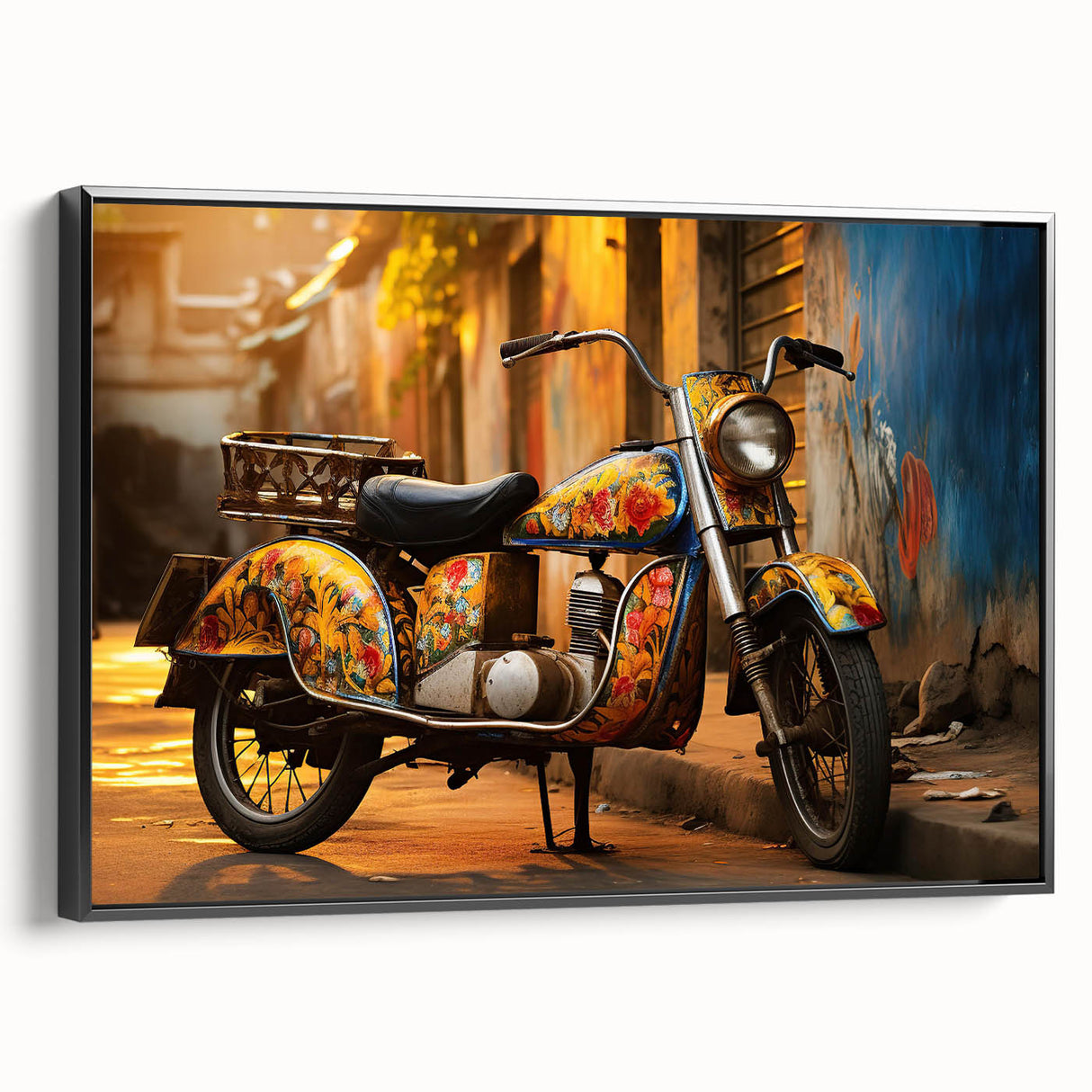 Black and white vintage poster art of a classic car, printed on canvas, ideal for bedroom wall decor.