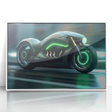 Art deco poster featuring a stylized vintage car in bold black and gold tones, printed on framed canvas.