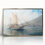 Mid-century modernist art deco poster featuring geometric shapes in muted pastels on canvas, ideal for nursery wall art.