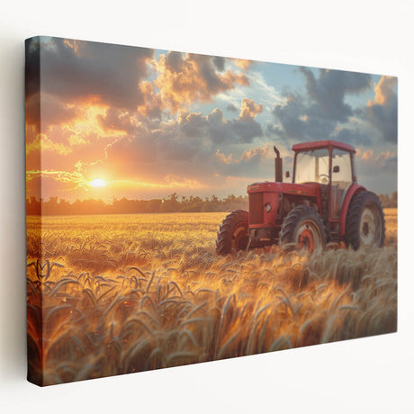 Large canvas print of a vintage red car, in muted earth tones, ideal for kitchen wall art.