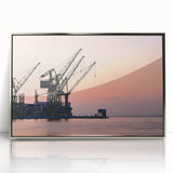 Mid-century modernist art poster featuring geometric shapes in muted pastel shades, ideal for nursery wall art.