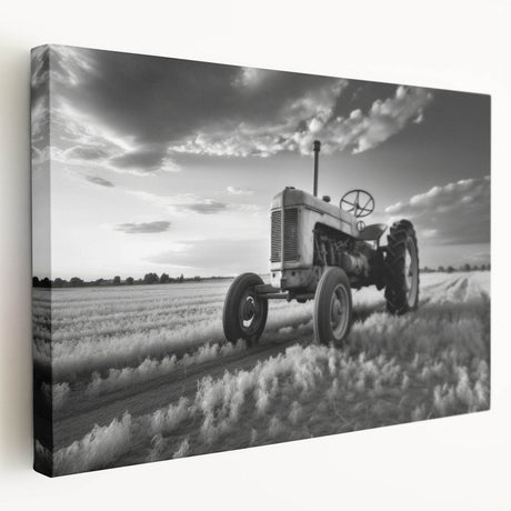 Large acrylic print of a vintage car in muted gray and blue tones, ideal for kitchen wall art.