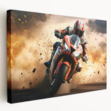 Large art print of a vintage red car on a rolled canvas, featuring muted gray and sepia tones, ideal for kitchen wall art.