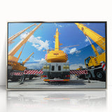 Mid-century modernist art depicting colorful geometric shapes on a canvas, ideal for nursery wall decor.