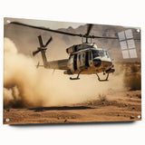 Large abstract wall art in blue and gray tones on a rolled canvas.