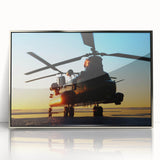 Mid-century modernist art depicting a geometric cityscape in muted blue and gray tones on a framed poster.