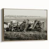 Landscape painting of a vintage car in black and white on a canvas, suitable for bedroom wall art.
