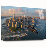 Large abstract wall art featuring swirling blue and gray tones on canvas, suitable for bedroom or dining room decor.