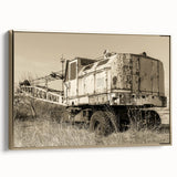 Landscape painting featuring a vintage car in muted black and gray tones on a canvas, suitable for bedroom wall art.