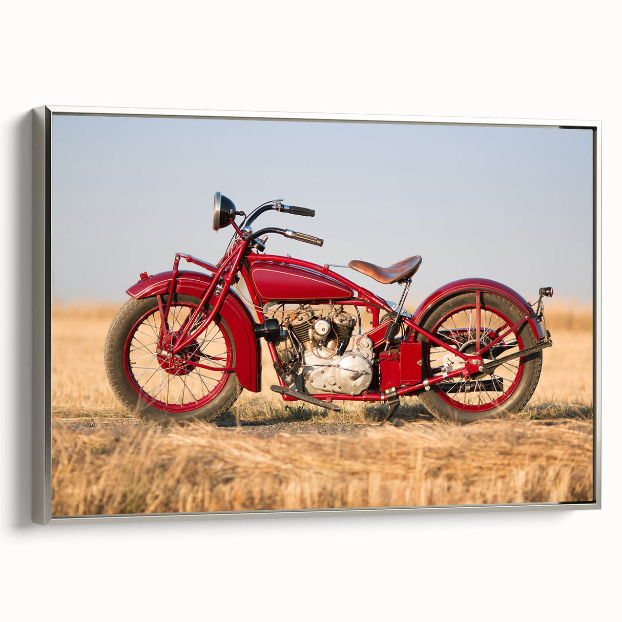 Landscape art painting on canvas featuring a vintage car in colorful tones against a black background.