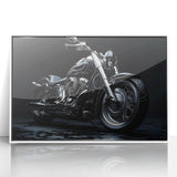 Art deco poster featuring a stylized vintage car in monochrome shades, printed on framed canvas.