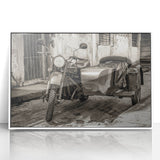 Art deco poster of a stylized vintage car in muted gold and black, printed on canvas, suitable for nursery wall art.