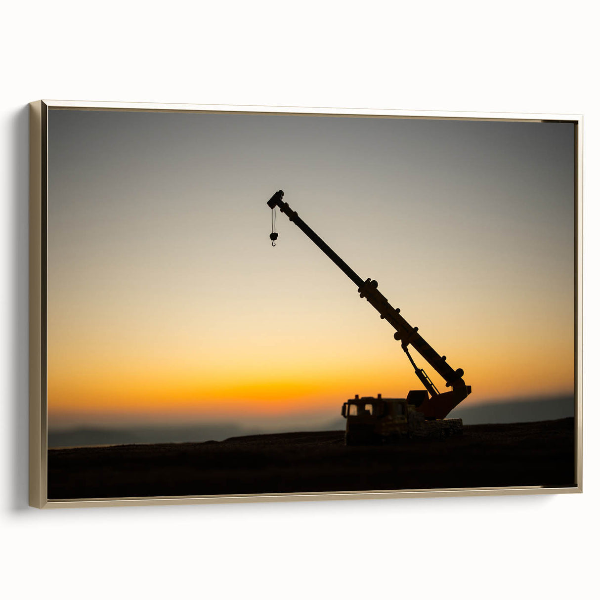Landscape painting featuring a vintage car in black tones on a canvas, suitable as wall art for a bedroom.