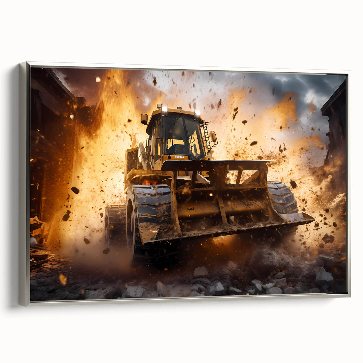 Landscape art painting featuring a vintage poster style with vibrant colors on a black background.
