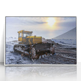 Art deco poster featuring a stylized vintage car in muted gold and black tones on canvas, ideal for modern nursery wall art.