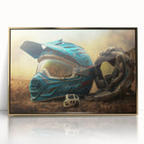 Mid-century modernist art print featuring geometric shapes in muted tones on canvas, suitable for modern art wall decor.