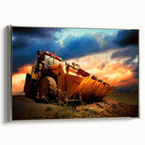 Landscape art painting featuring a vintage car in vibrant colors on a black background, ideal for a modern living room.