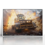 Art deco poster featuring a stylized vintage car in muted teal and cream tones, printed on canvas.