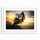 Abstract art print featuring swirling blue and gold patterns on canvas, suitable for dining room or bedroom decor.