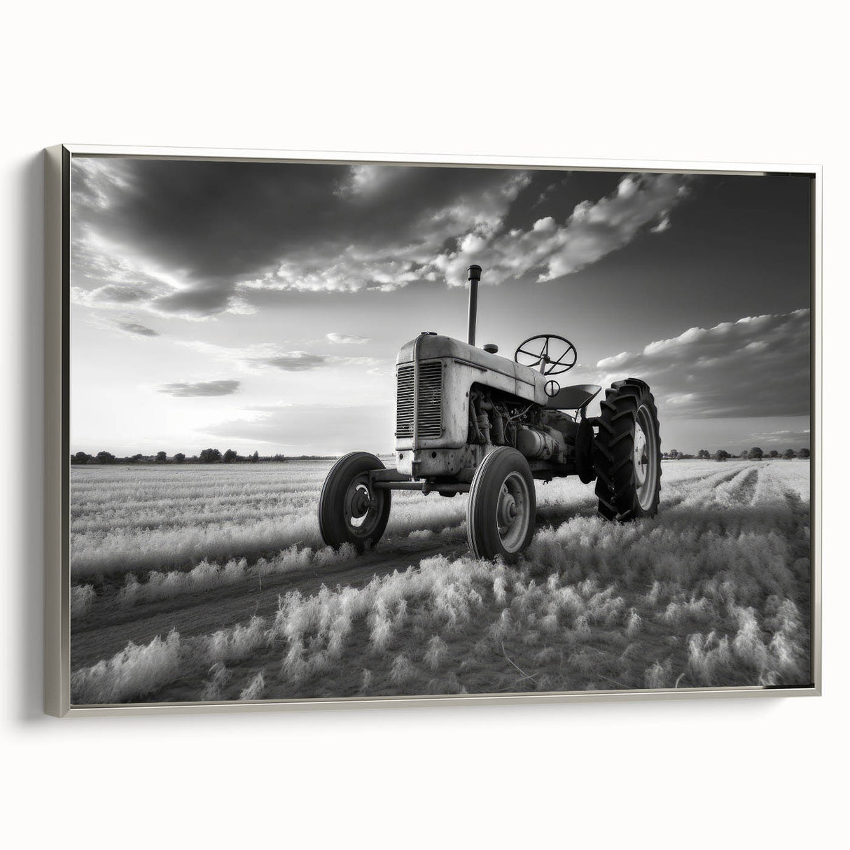 Landscape art painting of a vintage car in vibrant colors on a black background, printed on canvas.