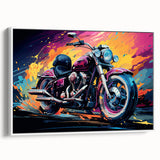 Vintage poster art of a classic car in vibrant colors on a black background, ideal for living room decor.